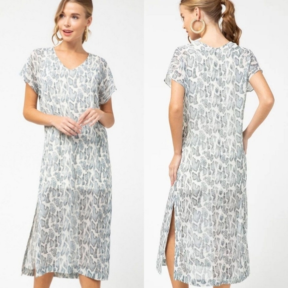 entro Dresses & Skirts - 19) Entro Python Snake Print Kaftan Maxi Dress Sz L Mob Wife Aesthetic Ice Blue